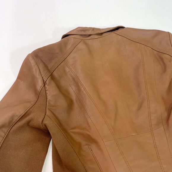 Marc New York Andrew Marc Jacket Womens Small Brown Solid Leather Moto Jacket - Picture 10 of 11